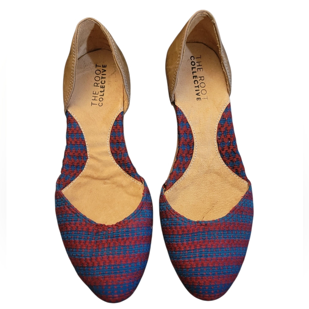 The Root Collective Leather & Embroidered Open Side Flats Shoes Fair Trade 6
